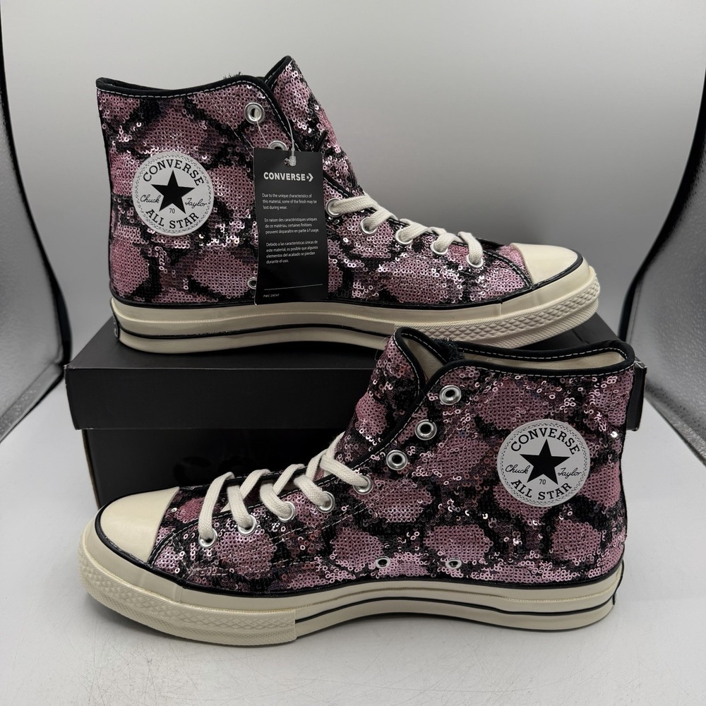Converse Chuck 70 High Shoe Men 8.5 Women 10.5 Pink Sequin Snake Pattern Sneaker